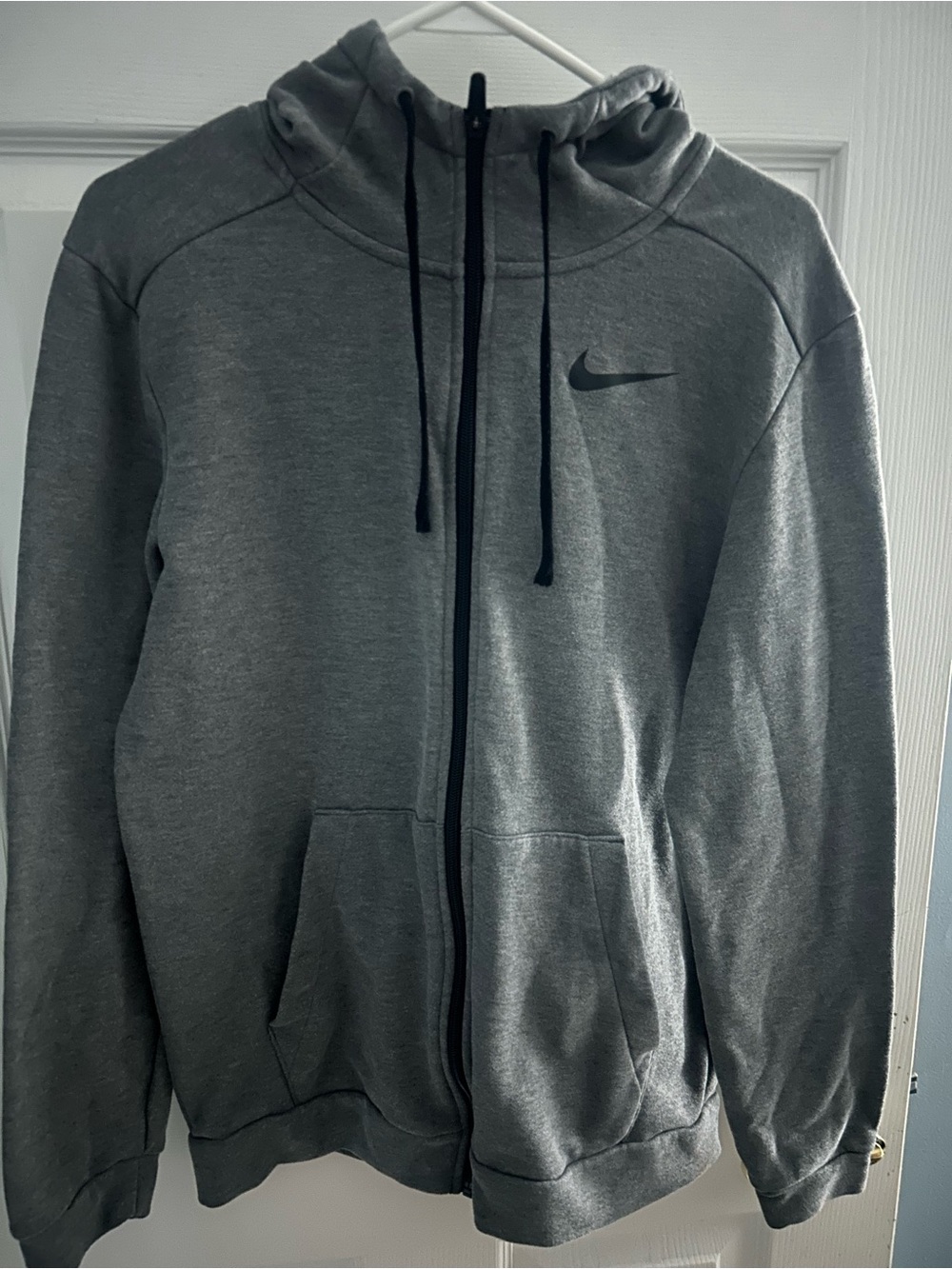 Nike Men's Gray Full-Zip Hooded Sweatshirt with Black Accents